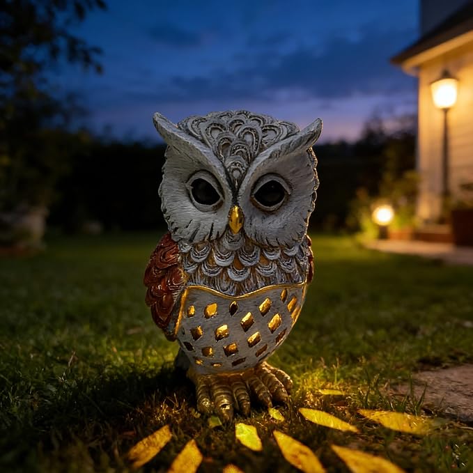 Solar Garden Decor Owl Statues Figurine,Solar Hollow Out Waterproof Lantern for Patio Balcony Yard Lawn,Home Decor,Mother's Day Birthdays Gifts for Mom Grandma Women