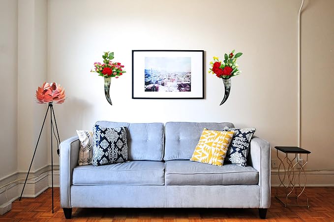 Flower Hanging Vase On the Wall, Set of 2 Made of Horn (14'' to 16'')