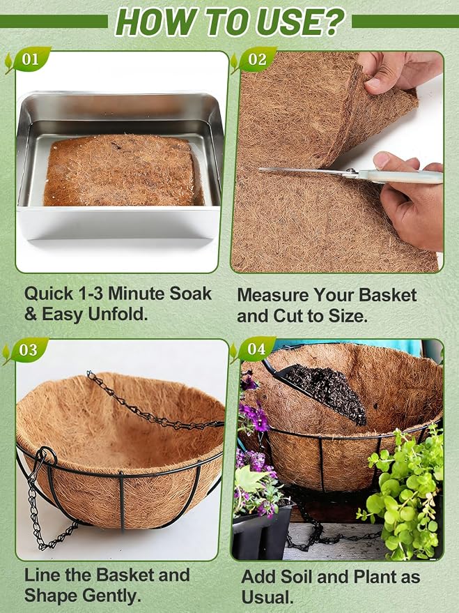 16'' x 120'' Natural Coco Liners for Planters - Coconut Fiber Hanging Basket Liner for Window Box Raised Bed Liner Garden Decoration Reptile Carpet
