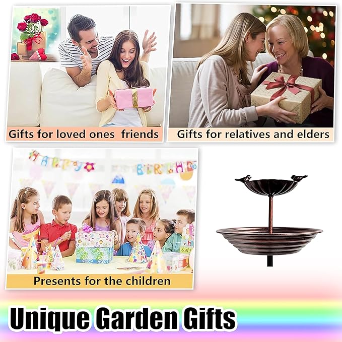 JOYBEE 38In Metal Double Bird Bathtub Stake for Outside, Vintage Freestanding Birdbaths, Bird Baths Feeder Bowl for Outdoors Garden Patio Yard Lawn Decor, Upgraded 5-Pronged Base (Brown