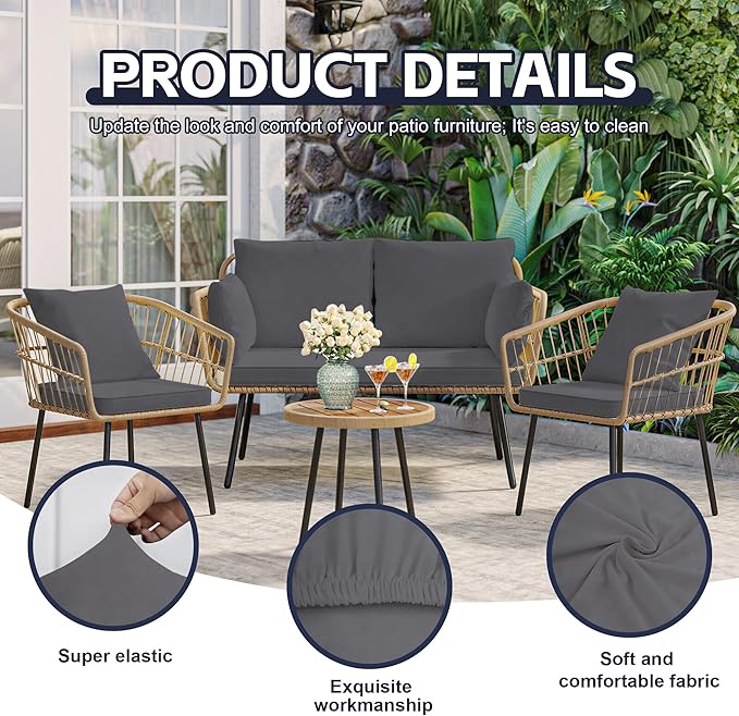 12Pcs Patio Cushion Covers,Outdoor Cushions Covers,Stretch Cushion Covers Replacement, Washable and Reusable Furniture Protectors(Grey)