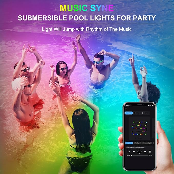 RGB Underwater Pond Lights, Super Bright LED Submersible Fountain Lights Colored Landscape Spotlights, Bluetooth APP Control IP68 Waterproof for Fish Aquarium Tank Garden Yard Pool (Set of 6)