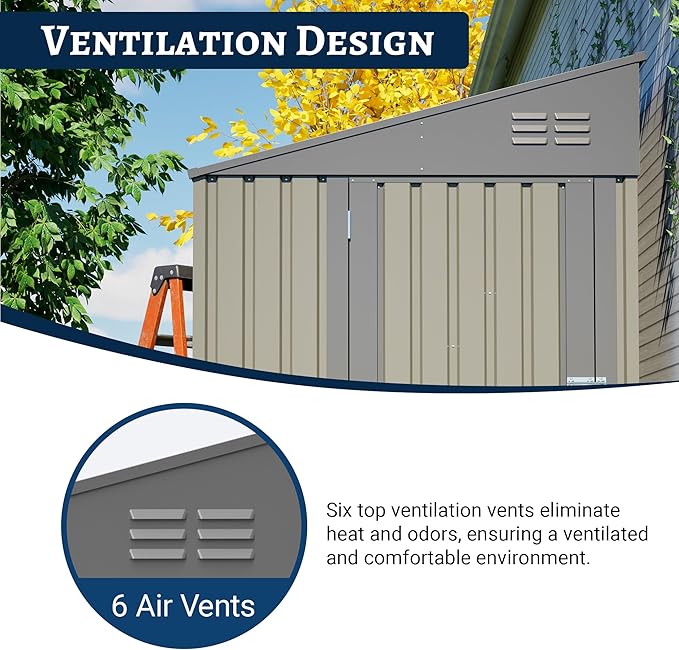 YOPTO 4x7 FT Outdoor Storage Shed Lean to Shed,Metal Shed W/Lockable Door & Air Vent,All Weather Waterproof Garden Tool House W/Reversible Installation,for Backyard,Patio,Lawn,Olive Gray