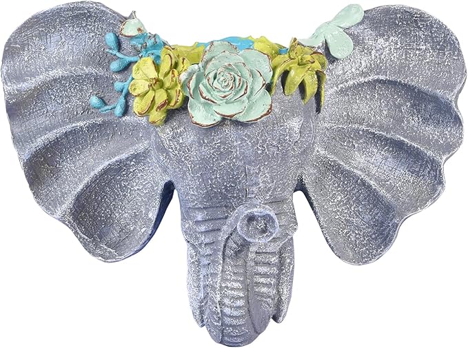 Sungmor Resin Elephant Head Wall Pot, Unique Bohemian Style Animal Face Planter, Vertical Hanging Plant Pot, Pretty Decorative Flower Pot for Indoor Outdoor Plants, for Gardening Lovers
