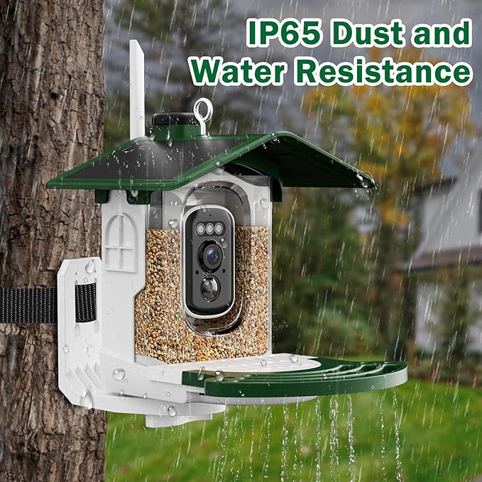 Smart Bird Feeder with Camera, AI Identify 10,000+ Species, Dual Solar Ports & Monocrystalline Roof, Modular Squirrel-Proof, 2K HD, 30-Day Free Cloud, Gifts for Parents