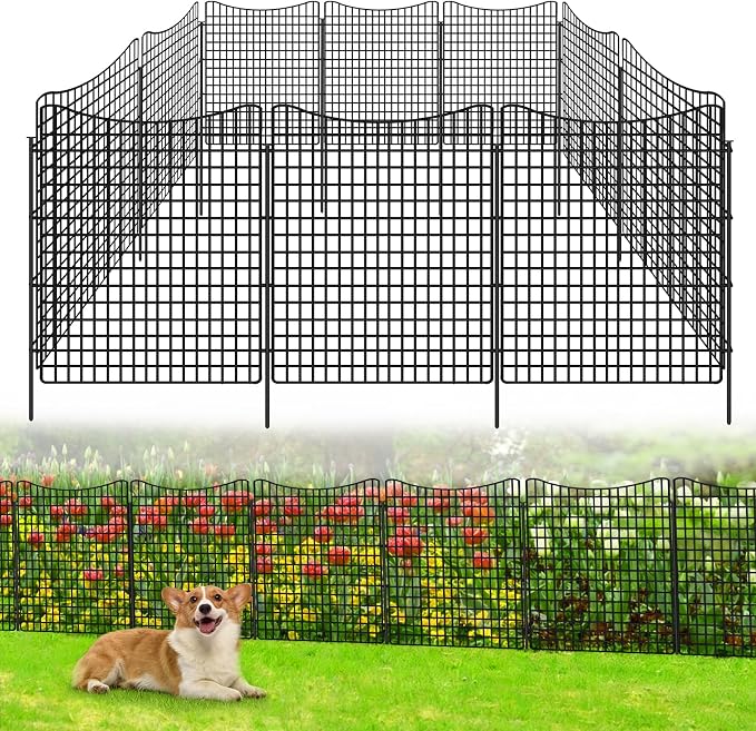 ULIOK 10 Panels No Dig Decorative Garden, Dog Fence Outdoor for Yard, 36in(H) x 25.2 ft(W) Tall Animal Barrier Fence Panels, Rustproof Ground Stakes Temporary Wire Screen for Yard, Patio