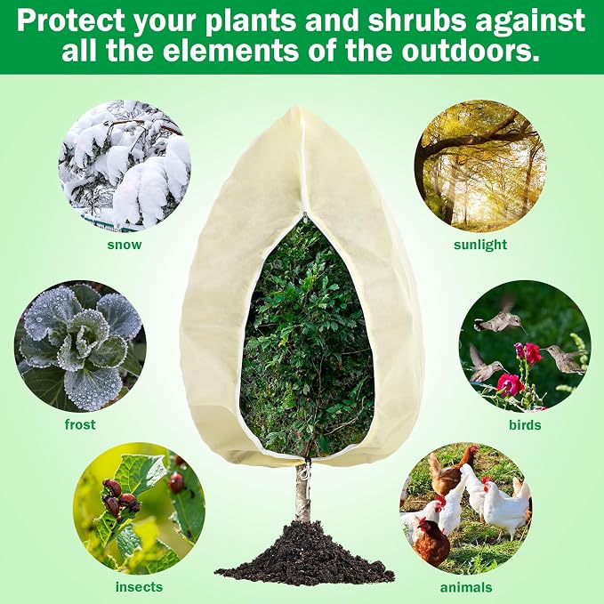 1 Pcs 13 x 13 ft Plant Covers Freeze Protection Extra Large Frost Cloth Plant Covers with Zipper Drawstring Winter Cold Weather Frost Blankets for Outdoor Palm Fruit Tree and Shrubs (Beige)