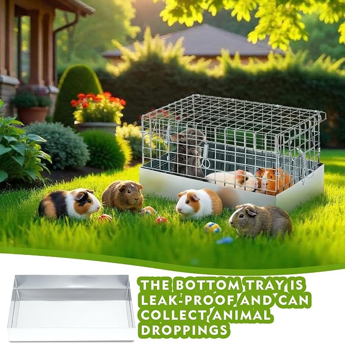 DoubleFill 14x8x8 Inch 1 Hole Folding Guinea Pig Carrier Chinchilla Cage with Tray & Handle, Metal Small Animal Travel Portable Transport Habitat & Temporary Housing for Rabbit Chick Bird Hamster Pet