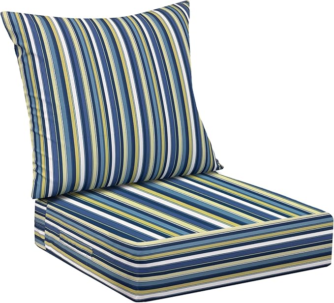 IPYNBAP Outdoor Cushions for Patio Furniture,Outdoor Seat Cushion Set 24 x 24 x 5.75 Inch,Waterproof & Fade Resistant Outdoor Chair Cushions,Deep Patio Chair Cushion with Removable Cover,Blue Stripe