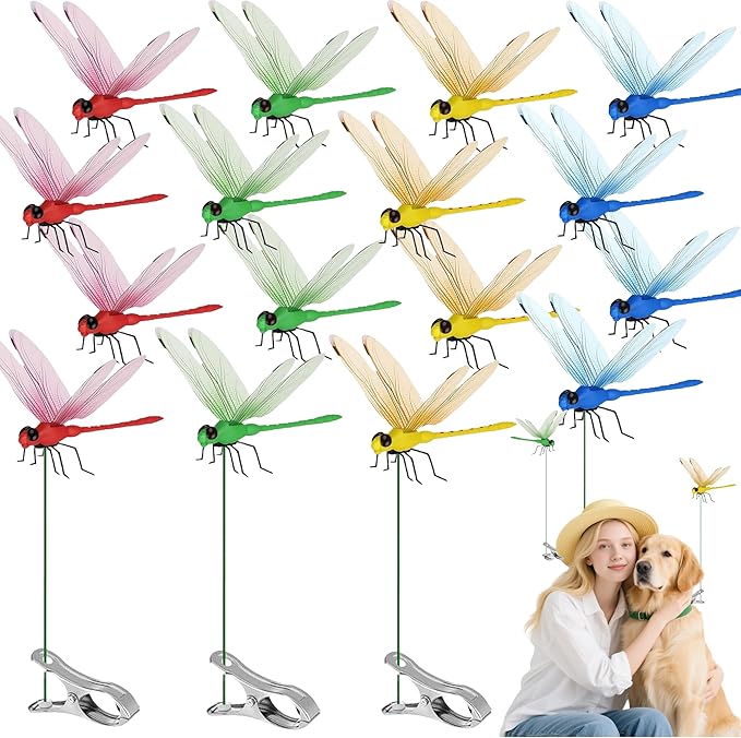 16 Pcs Dragonfly Clip, Dragonfly Garden Stakes Decor, Dragon Fly Hat Clip, Dragonfly Humming Bird Stakes, Garden Decor for Indoor Outdoor