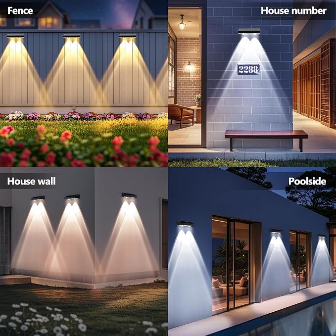 Brizled Solar Fence Lights Outdoor, 6 Modes 2700/4500/6500K 250ml Fence Solar Lights, IP65 Waterproof Outdoor Wall Light Landscape Lighting for Backyard Garden Patio Deck Railing Wall Poolside, 8 Pack