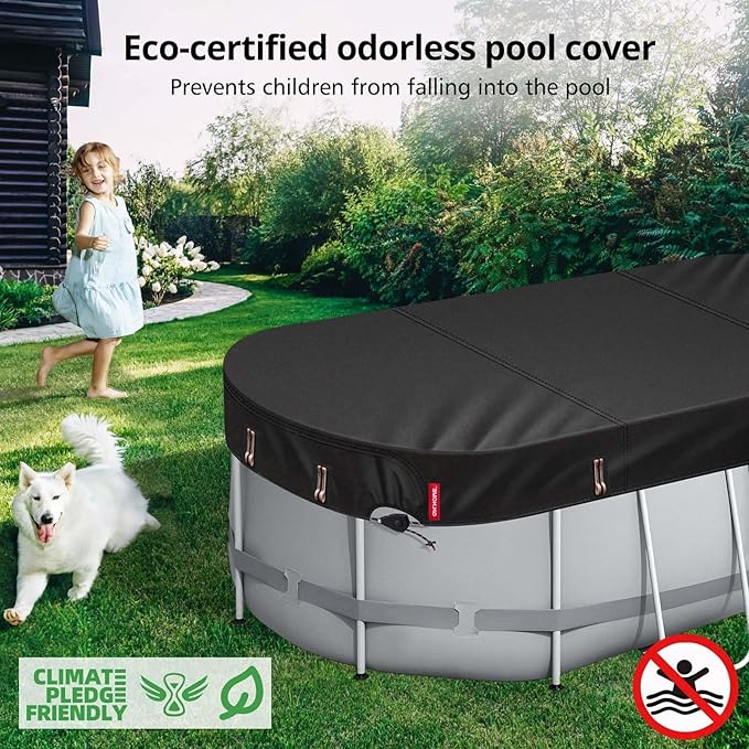 QH.HOME 9x18ft Oval Pool Cover,[Ultimate Windproof & Tear-Resistant Fabric],Snug Fit with Patented Ratchet & Weight Rings,Solar Pool Cover for Above Ground Pools, Blocks Leaves &Waterproof