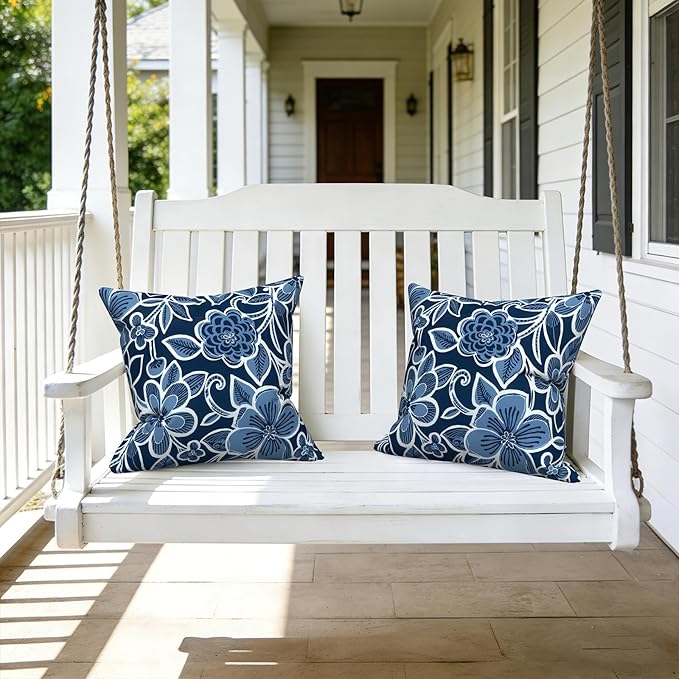 LVTXIII Outdoor Pillow Covers 20x20 Inch, 2 Pack Large Square Throw Pillow Cases, Fade-Resistant Cushion Covers for Patio Furniture Sofa, Garden Porch, Flower Navy
