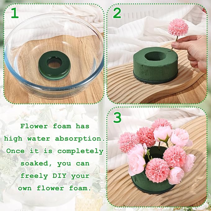 12 Pcs Mini Floral Foam Holder for Wine Bottle Topper, 3.9 Inch Flower Foam Round with Plastic Base for Wine Bottle Decor, Wedding Party Centerpiece