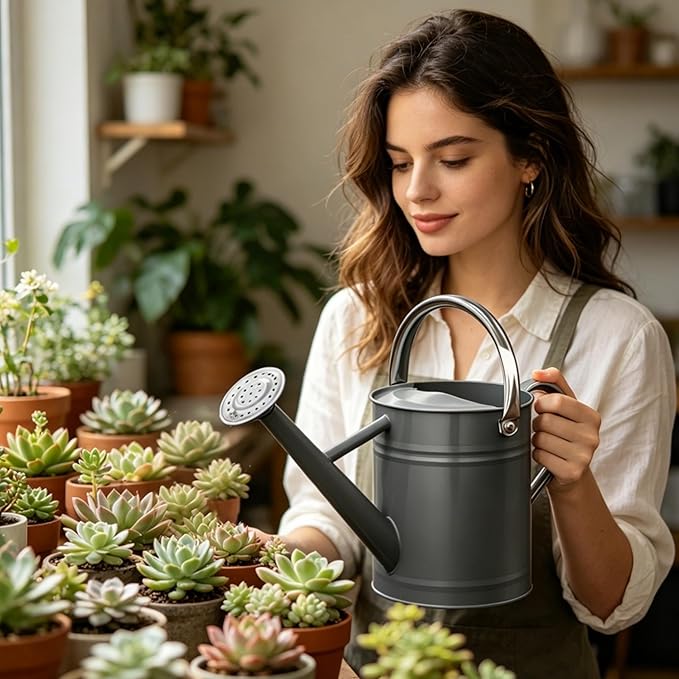Metal Watering Can for Outdoor and Indoor Plants, Watering Can Decor, 1 Gallon (Gray)