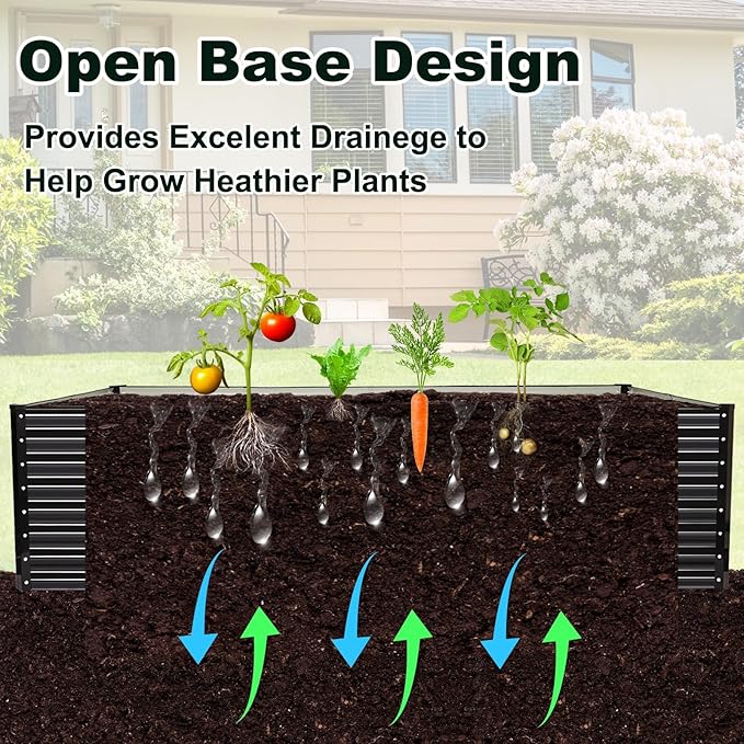 JERIA 8×4×2ft Galvanized Raised，Outdoor Metal Raised Garden Bed, Rectangular Deep Root Planter Box for Vegetables, Flowers, Herbs