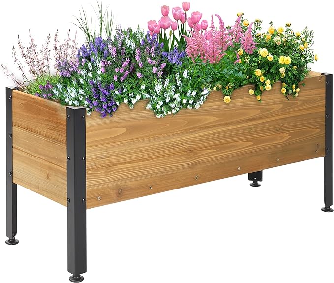 OIPRTGFJ Wood Rectangular Garden Planter Box Raised Garden Bed Outdoor,Planters for Outdoor Plants 37x13x15in Elevated Planter Box for Herbs Vegetables Flowers Great for Patio Deck Balcony