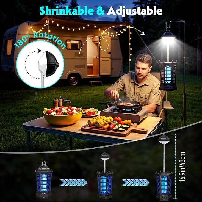 Bug Zapper Outdoor 2026, Portable Electric Mosquito Killer with Camping Light, Cordless USB Rechargeable Bug Zapper Fly Zapper Trap for Fishing, Hiking, Camping, Patio, Home