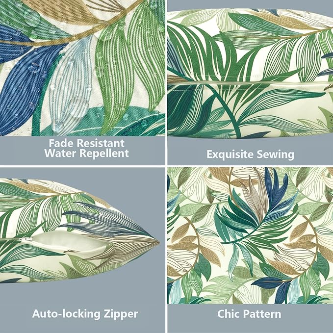 LVTXIII Outdoor Pillow Covers 20x20 Inch, 2 Pack Large Square Throw Pillow Cases, Fade-Resistant Cushion Covers for Patio Furniture Sofa, Garden Porch, Lush Leaf Green