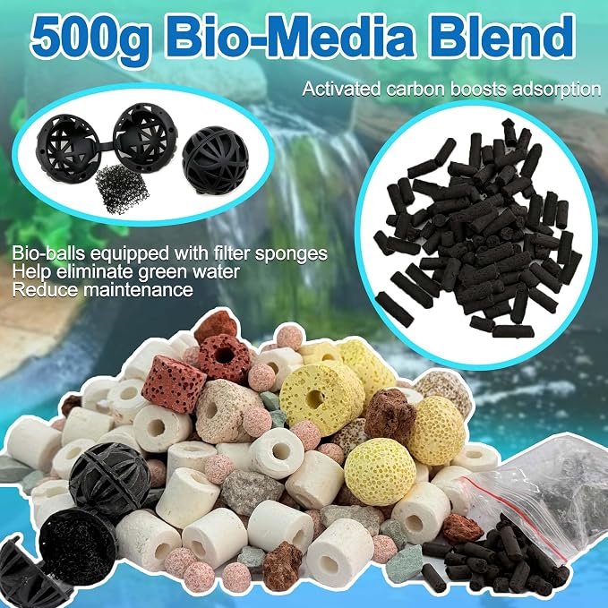 18PCS Upgraded Pond Waterfall Spillway Filter Media, 9* Pond Filter Pads + 500g Ceramic Rings+8 Bracket, Fish Filtration Durable Foam Mat for 8-Inch Waterfall Box