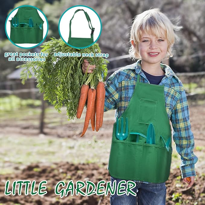 Qtioucp 16Pcs Kids Gardening Tools Outdoor Toys Set Backyard Play with 93 PCS DIY Flower Garden Building Preschool Activities (Green)