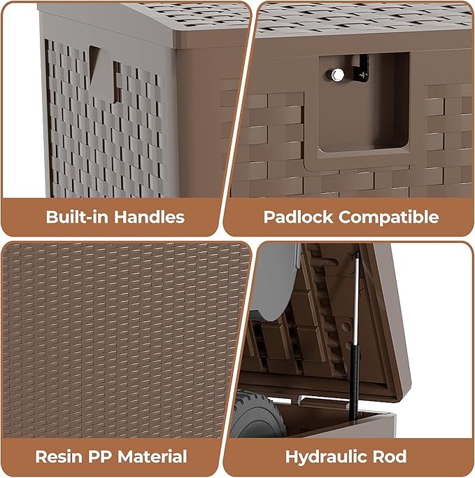 Gallon Patio Storage Box Waterproof Lockable, Outdoor Deck Boxs For Package Delivery, Resin Deck Box Container for Furniture Cushions, Garden Tools, Pool Accessories