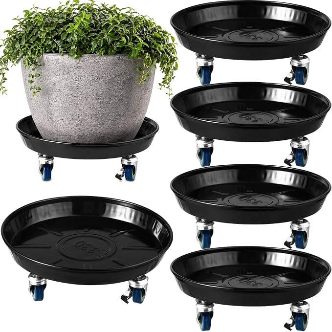 Planterhoma 5 Packs 13 Inch Metal Plant Caddy with Wheels Extra-Large Rolling Plant Stand Heavy-Duty Iron Plant Dolly Casters for Indoor Outdoor Flower Pot Mover Roller Coasters, Black