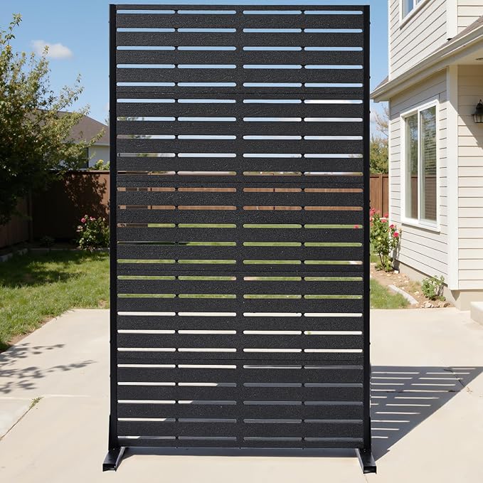 Privacy Screen Outdoor 60" Hx35 W Freestanding Privacy Panel with Stand, HDPE Decorative Privacy Fence with Sandblasting Louver Pattern 5 Panels, Patio Divider Privacy Screens for Outside
