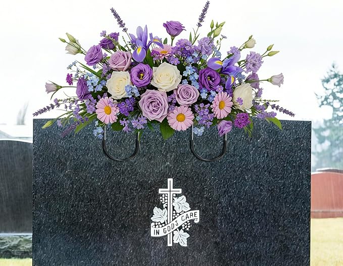4 Pack Headstone Flower Saddle 12 Inch Cemetery Saddles with Floral Foam Wire Rustproof Galvanized for Grave Headstone Cemetery Floral Decorations(Black, Large)