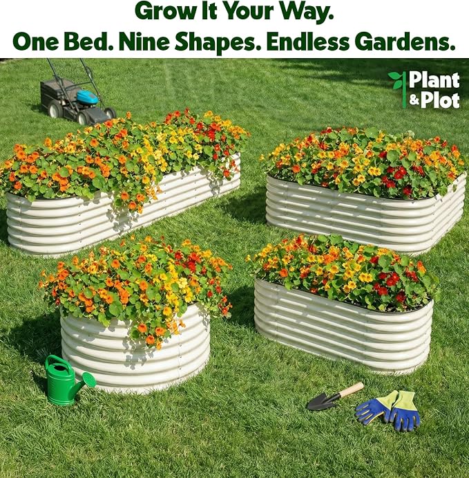 9-in-1 Galvanized Steel Raised Garden Bed // 8×2×1.5 ft Modular Planter for Gardening, Vegetables, Flowers // 18" Tall Metal Raised Garden Beds Outdoor (White) // Patented Design Planter Box
