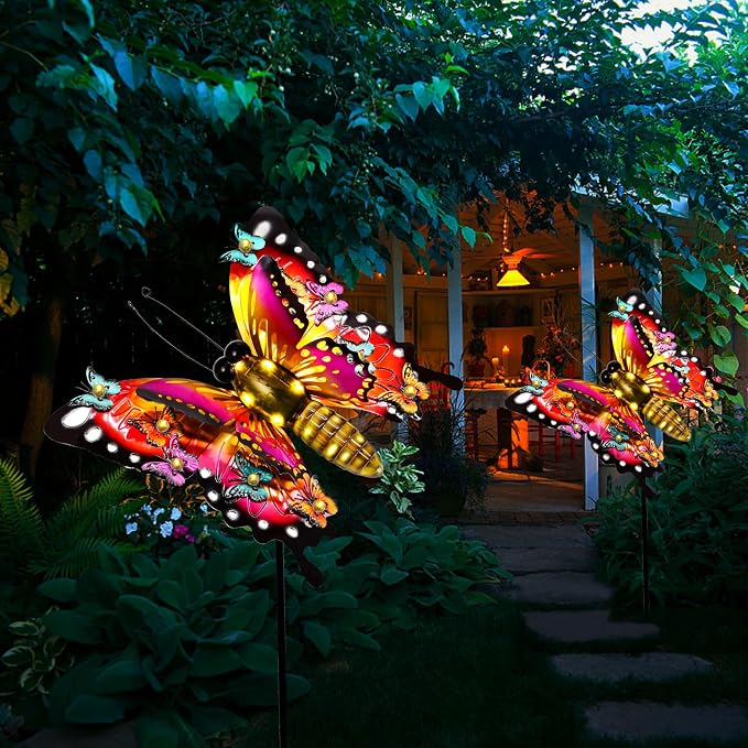 Solar Garden Lights, Outdoor Butterfly Garden Decor Large 41" Metal Decorative Lights, Waterproof Butterfly Decoration for Outside Patio Yard Porch Birthday Gardening Gifts for Mom Women Mother's Day