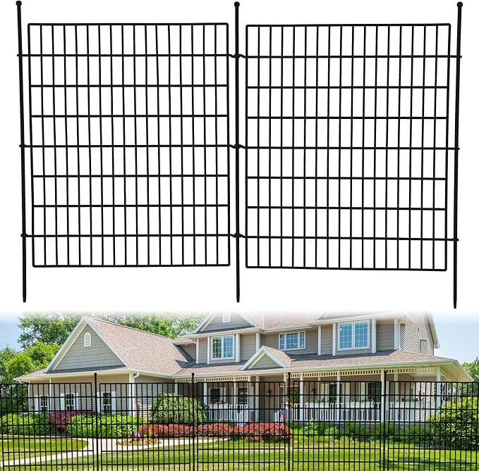 GarveeTech 15 Panels No Dig Garden Fence,32 in (H) x 35.4 ft (L), Garden Fences and Borders,Rustproof Metal Animal Barrier Ground Stakes Fencing for Garden, Patio, Flower Bed