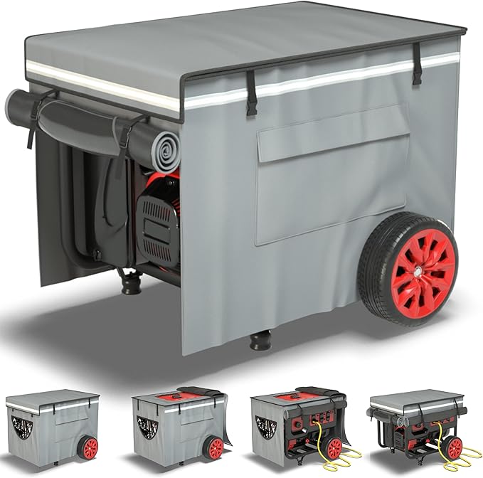 Generator Covers While Running, Generator Cover for Outside Heavy Duty Waterproof, 600+210D Double Layer Production,with Storage Bag, 38 "L x 28" W x 27 "H, for 12000W+ Frame Type Generators,Gray