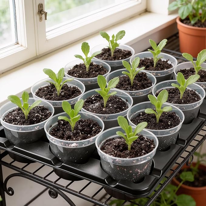 homenote 4 Inch Seed Starting Trays with Clear Nursery Pots, 5-Pack 12-Cell Seedling Starter Trays & 4" Nursery Pots 60 Pcs with Drainage, Plant Starter Germination Trays for Indoor Outdoor Growing