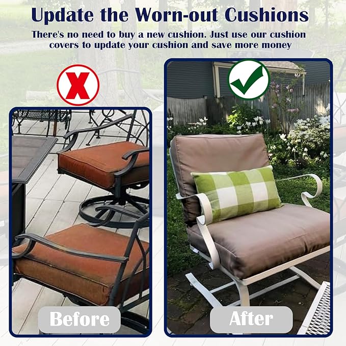 FLYMEI Patio Cushion Covers 24x24x4 Waterproof Outdoor Cushion Cover Replacement 2Packs Outdoor Seat Cushion Slipcover for Rattan Chair Sofa, Dark Taupe