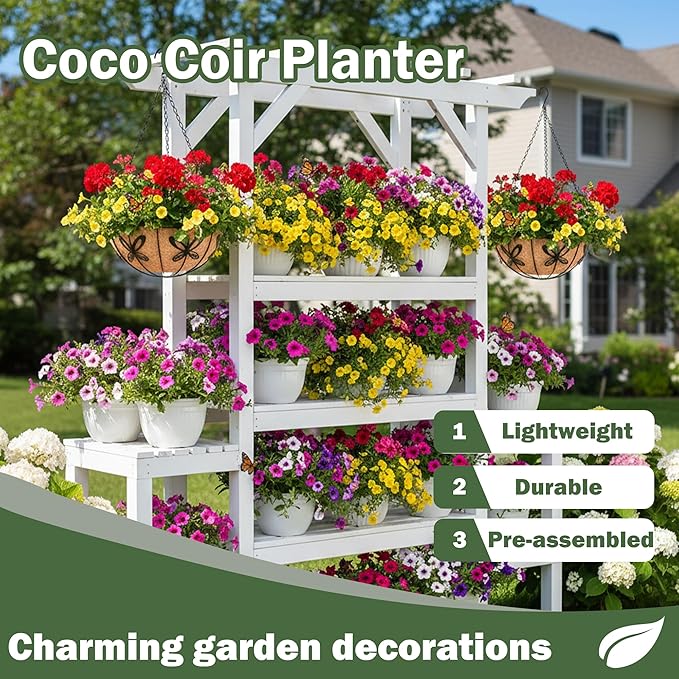 4 Pack 14 Inch Hanging Baskets for Plants Outdoor Metal Hanging Planter Basket with Coco Coir Liner Hanging Flower Baskets Hanging Flower Pots Holder for Garden, Patio(Butterfly)