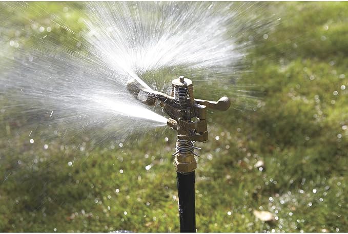 Strongway Wheeled Sprinkler, 3/4 in. Brass Head with 2 Nozzles, 100 Ft. Diameter Coverage, 7800 Sq. Ft., 6-10 GPM, 8 in. Poly Wheels, Adjustable Full and Partial Circle, for Lawn and Garden
