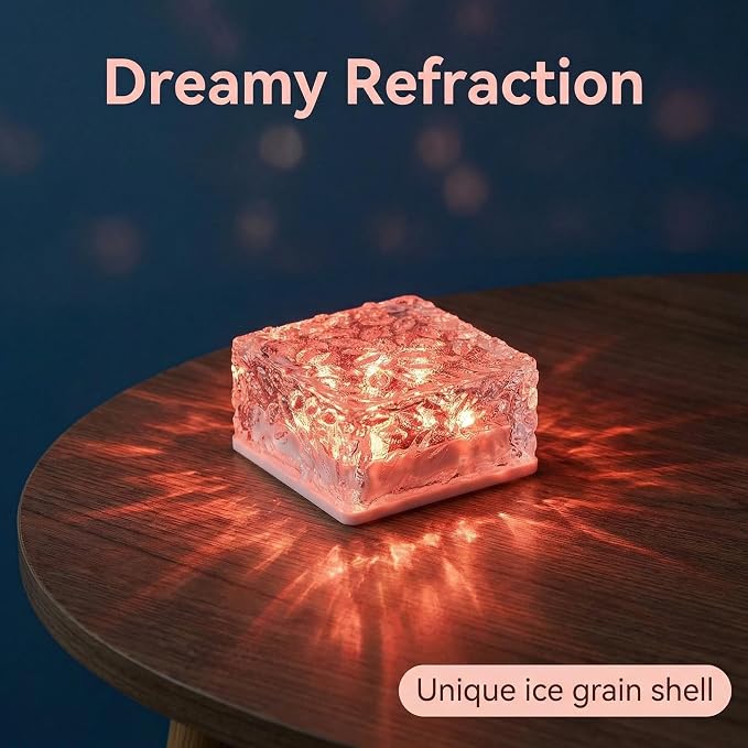 Solar Powered LED Acrylic Brick Lights, Multicolor Water Ripple Design, Waterproof In-Ground Landscape Path Lights for Outdoor Garden Patio Walkway (Red)