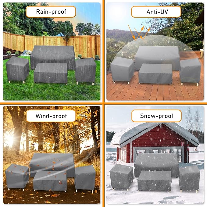 STARTWO Outdoor Patio Furniture Covers Waterproof 4-Piece Set, for Chairs 33in, Loveseat 58in, Coffee Table 46in, Grey