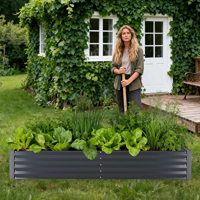 Garvee Galvanized Raised Garden Bed Large Rectangular Kit with Cover Zippered Screen Doors, Open Base Design, Thick Steel, Easy Assembly, Planter Box for Vegetables, Flowers