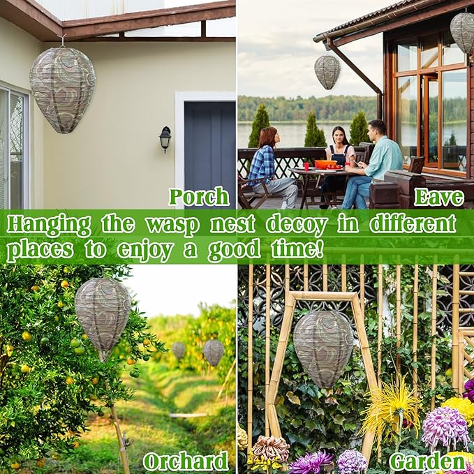 ZeeDix 4 Pack Hanging Paper Fake Wasp Nest Decoy for Outdoor, Home and Garden(8.66"×11",Dark Color)