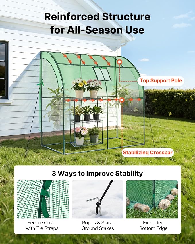 VEVOR Walk-in Greenhouse, 78" x 39.4" x 78.7" Greenhouse for Outdoors with Window, PE Cover, 3-Tier Shelf, Roll-Up Zipper Doors, Walk in Green House Kit, Portable Plant Garden Hot House for Backyard