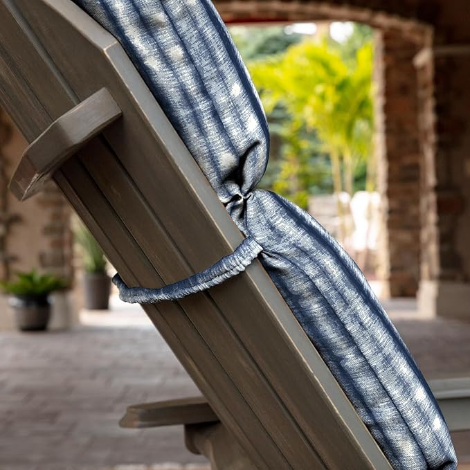 Arden Outdoor Adirondack or Rocking Chair Cushion, 20 x 17, Rain-Proof, Fade Resistant 17 x 20, Blue Shibori Stripe