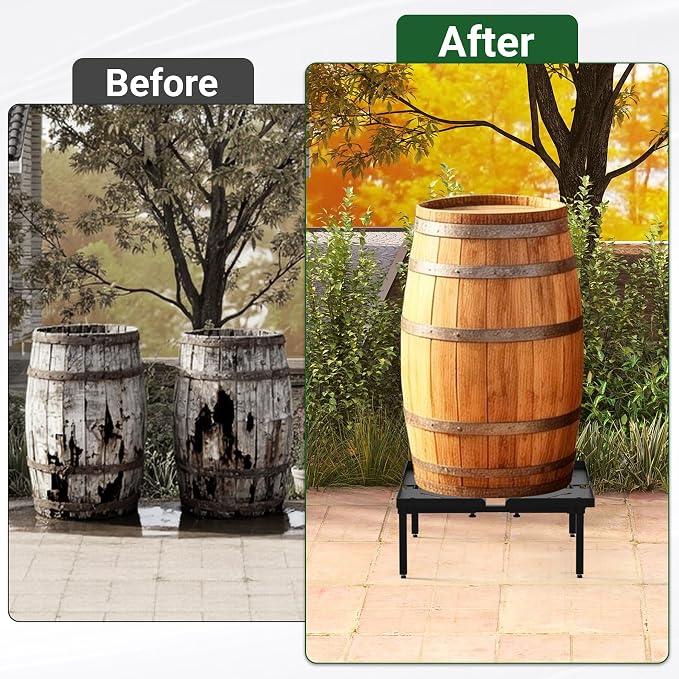 45-100 Gallon Rain Barrel Stand | Length & Width Adjustable, Heavy-duty Steel Stand for Outdoor Rain Barrel