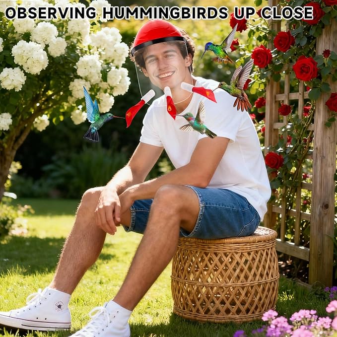 Hummingbird Feeder Hat, Outdoors Hummingbird Feeder Mask with 3 Feeding Ports (2PCS)