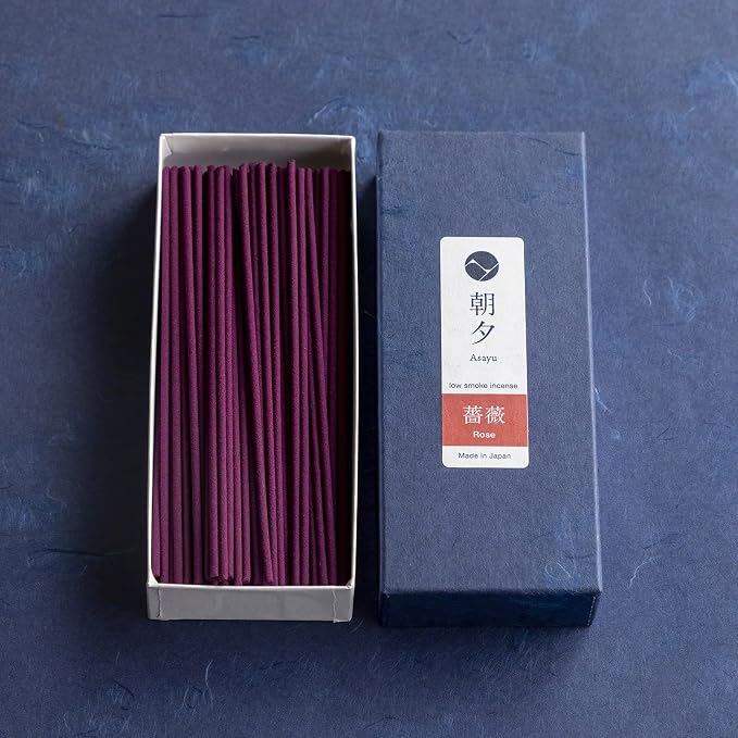 Asayu Japan Rose Incense Sticks - Low Smoke Japanese Incense, 40g (70-80 Sticks), Made in Japan, Smokeless for Less Irritation and Non-Toxic, for Meditation, Relaxation & Home Fragrance