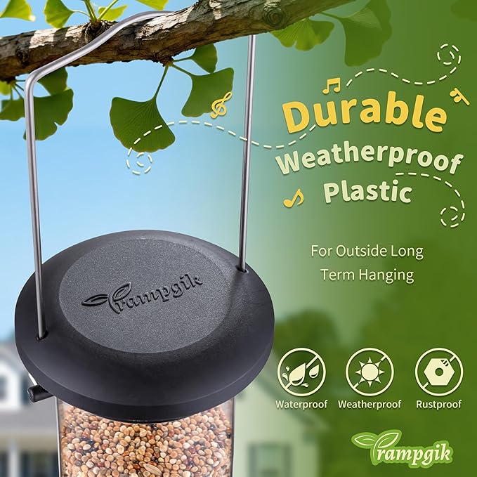 Bird Feeders for Outdoors Seed Catcher,6 Port Wild Bird Feeders with Tray,Bird Feeders for Outside Hanging for Cardinal 13 Inch,Black,Pack of 1
