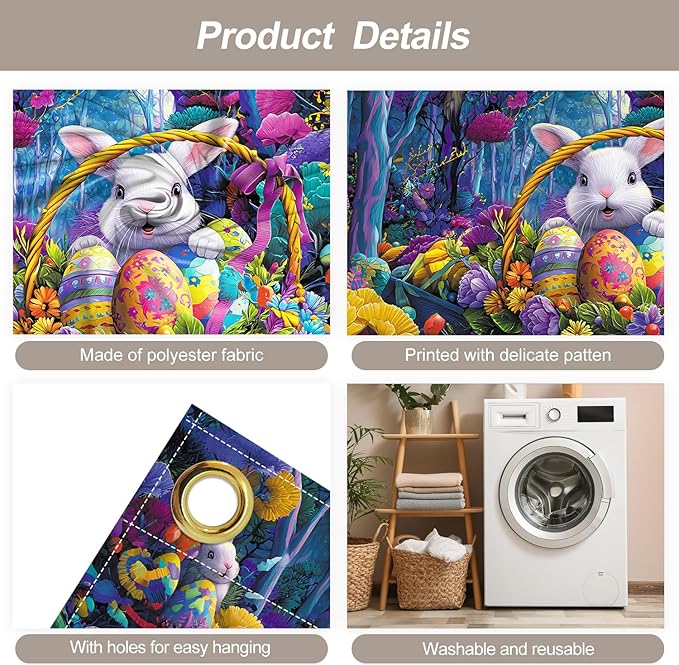 7 * 16FT Summer Garage Door Cover Decorations Sunset Palm Trees Garage Door Banner for Outdoor Indoor Summer Party Photography Backdrop (easter bunny, 7 * 16 ft)