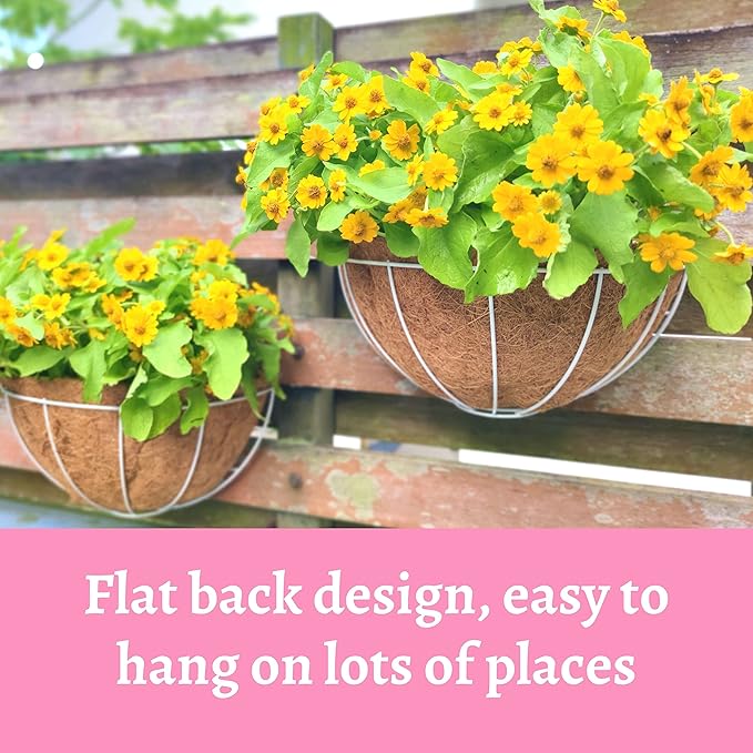 LalaGreen Bundle - 2 Pack,12 Inch + 2 Pack,16 Inch White Metal Wire Hanging Planter with Coco Liner,Outside Basket Box Balcony Deck Rail Fence Patio Porch Herb Flower Holder Garden Decor Wall Mount