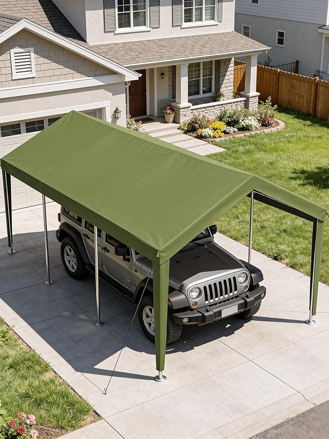 12 x 20 Ft Carport Replacement Cover, Heavy Duty Outdoor Car Tarp Canopy, Waterproof & UV Protected Tear Oxford Tarp with Ball Bungees (Frame is Not Included)